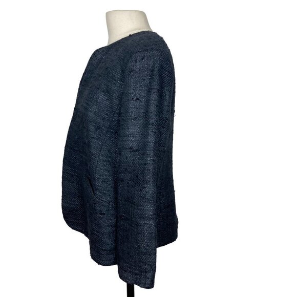 Eileen Fisher Open Blazer Jacket Womens 6 Black Silver Slubby Lined - Picture 7 of 11